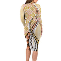 Aloha Vintage Palaka Floral Hawaiian Quilt Long Sleeve Bodycon Dress Melemele Motif - Polynesian Pride