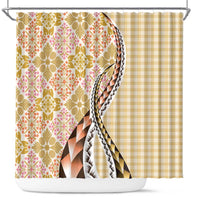 Aloha Vintage Palaka Floral Hawaiian Quilt Shower Curtain Melemele Motif - Polynesian Pride