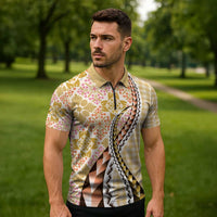 Aloha Vintage Palaka Floral Hawaiian Quilt Zipper Polo Shirt Melemele Motif - Polynesian Pride