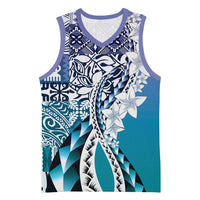 Aloha Vintage Plumeria Hawaiian Tapa Pattern Basketball Jersey Blue Hawaiian Tapa Pattern - Polynesian Pride