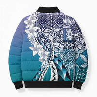 Aloha Vintage Plumeria Hawaiian Tapa Pattern Bomber Puffer Jacket Blue Hawaiian Tapa Pattern - Polynesian Pride
