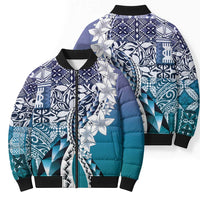 Aloha Vintage Plumeria Hawaiian Tapa Pattern Bomber Puffer Jacket Blue Hawaiian Tapa Pattern - Polynesian Pride