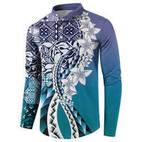 Aloha Vintage Plumeria Hawaiian Tapa Pattern Button Sweatshirt Blue Hawaiian Tapa Pattern - Polynesian Pride