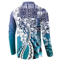 Aloha Vintage Plumeria Hawaiian Tapa Pattern Button Sweatshirt Blue Hawaiian Tapa Pattern - Polynesian Pride