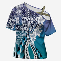 Aloha Vintage Plumeria Hawaiian Tapa Pattern Cross Shoulder Shirt Blue Hawaiian Tapa Pattern - Polynesian Pride