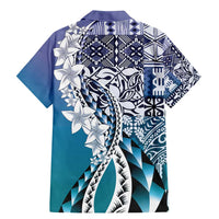 Aloha Vintage Plumeria Hawaiian Tapa Pattern Family Matching Mermaid Dress and Hawaiian Shirt Blue Hawaiian Tapa Pattern - Polynesian Pride