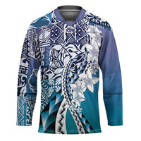 Aloha Vintage Plumeria Hawaiian Tapa Pattern Hockey Jersey Blue Hawaiian Tapa Pattern - Polynesian Pride