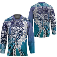 Aloha Vintage Plumeria Hawaiian Tapa Pattern Hockey Jersey Blue Hawaiian Tapa Pattern - Polynesian Pride