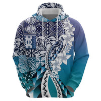 Aloha Vintage Plumeria Hawaiian Tapa Pattern Hoodie Blue Hawaiian Tapa Pattern - Polynesian Pride