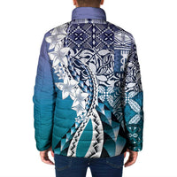 Aloha Vintage Plumeria Hawaiian Tapa Pattern Padded Jacket Blue Hawaiian Tapa Pattern - Polynesian Pride