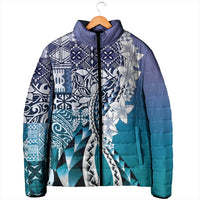 Aloha Vintage Plumeria Hawaiian Tapa Pattern Padded Jacket Blue Hawaiian Tapa Pattern - Polynesian Pride