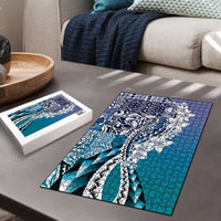 Aloha Vintage Plumeria Hawaiian Tapa Pattern Puzzle Blue Hawaiian Tapa Pattern - Polynesian Pride