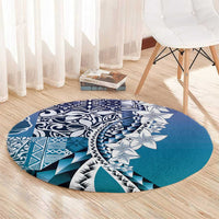 Aloha Vintage Plumeria Hawaiian Tapa Pattern Round Carpet Blue Hawaiian Tapa Pattern - Polynesian Pride