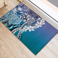 Aloha Vintage Plumeria Hawaiian Tapa Pattern Rubber Doormat Blue Hawaiian Tapa Pattern - Polynesian Pride