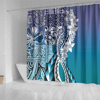 Aloha Vintage Plumeria Hawaiian Tapa Pattern Shower Curtain Blue Hawaiian Tapa Pattern - Polynesian Pride