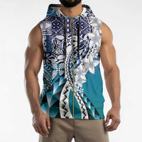 Aloha Vintage Plumeria Hawaiian Tapa Pattern Sleeveless Zip Hoodie Blue Hawaiian Tapa Pattern - Polynesian Pride