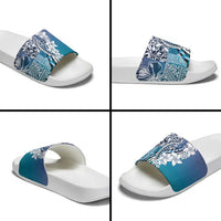 Aloha Vintage Plumeria Hawaiian Tapa Pattern Slide Sandals Blue Hawaiian Tapa Pattern - Polynesian Pride