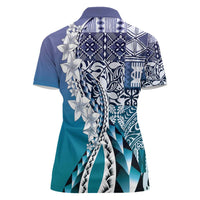 Aloha Vintage Plumeria Hawaiian Tapa Pattern Women Polo Shirt Blue Hawaiian Tapa Pattern - Polynesian Pride