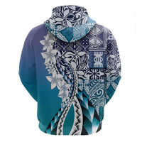 Aloha Vintage Plumeria Hawaiian Tapa Pattern Zip Hoodie Blue Hawaiian Tapa Pattern - Polynesian Pride