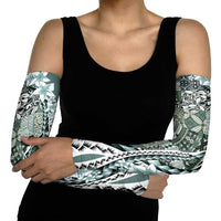 Aloha Vintage Plumeria Hawaiian Tapa Pattern Arm Sleeves Dark Turquoise Hawaiian Tapa Pattern - Polynesian Pride