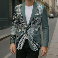 Aloha Vintage Plumeria Hawaiian Tapa Pattern Blazer Dark Turquoise Hawaiian Tapa Pattern - Polynesian Pride