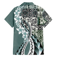 Aloha Vintage Plumeria Hawaiian Tapa Pattern Family Matching Off The Shoulder Long Sleeve Dress and Hawaiian Shirt Dark Turquoise Hawaiian Tapa Pattern - Polynesian Pride