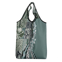 Aloha Vintage Plumeria Hawaiian Tapa Pattern Grocery Bag Dark Turquoise Hawaiian Tapa Pattern - Polynesian Pride