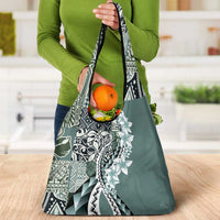 Aloha Vintage Plumeria Hawaiian Tapa Pattern Grocery Bag Dark Turquoise Hawaiian Tapa Pattern - Polynesian Pride