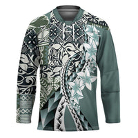 Aloha Vintage Plumeria Hawaiian Tapa Pattern Hockey Jersey Dark Turquoise Hawaiian Tapa Pattern - Polynesian Pride