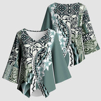 Aloha Vintage Plumeria Hawaiian Tapa Pattern Kimono Sleeve Blouse Dark Turquoise Hawaiian Tapa Pattern - Polynesian Pride