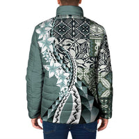 Aloha Vintage Plumeria Hawaiian Tapa Pattern Padded Jacket Dark Turquoise Hawaiian Tapa Pattern - Polynesian Pride