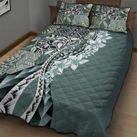 Aloha Vintage Plumeria Hawaiian Tapa Pattern Quilt Bed Set Dark Turquoise Hawaiian Tapa Pattern - Polynesian Pride