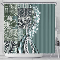 Aloha Vintage Plumeria Hawaiian Tapa Pattern Shower Curtain Dark Turquoise Hawaiian Tapa Pattern - Polynesian Pride