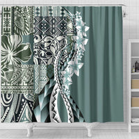 Aloha Vintage Plumeria Hawaiian Tapa Pattern Shower Curtain Dark Turquoise Hawaiian Tapa Pattern - Polynesian Pride