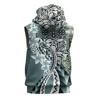 Aloha Vintage Plumeria Hawaiian Tapa Pattern Sleeveless Zip Hoodie Dark Turquoise Hawaiian Tapa Pattern LT9