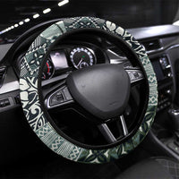 Aloha Vintage Plumeria Hawaiian Tapa Pattern Steering Wheel Cover Dark Turquoise Hawaiian Tapa Pattern - Polynesian Pride
