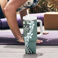 Aloha Vintage Plumeria Hawaiian Tapa Pattern Tumbler With Handle Dark Turquoise Hawaiian Tapa Pattern - Polynesian Pride