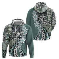 Aloha Vintage Plumeria Hawaiian Tapa Pattern Zip Hoodie Dark Turquoise Hawaiian Tapa Pattern - Polynesian Pride