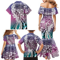 Aloha Vintage Plumeria Hawaiian Tapa Pattern Family Matching Mermaid Dress and Hawaiian Shirt Gradient Hawaiian Tapa Pattern - Polynesian Pride