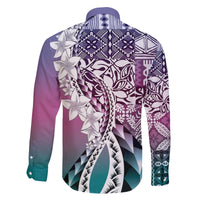 Aloha Vintage Plumeria Hawaiian Tapa Pattern Family Matching Off The Shoulder Long Sleeve Dress and Hawaiian Shirt Gradient Hawaiian Tapa Pattern - Polynesian Pride