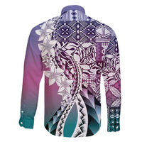 Aloha Vintage Plumeria Hawaiian Tapa Pattern Family Matching Off Shoulder Maxi Dress and Hawaiian Shirt Gradient Hawaiian Tapa Pattern - Polynesian Pride