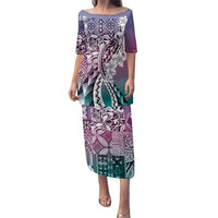 Aloha Vintage Plumeria Hawaiian Tapa Pattern Family Matching Puletasi and Hawaiian Shirt Gradient Hawaiian Tapa Pattern - Polynesian Pride