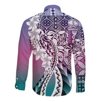 Aloha Vintage Plumeria Hawaiian Tapa Pattern Long Sleeve Button Shirt Gradient Hawaiian Tapa Pattern - Polynesian Pride