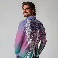 Aloha Vintage Plumeria Hawaiian Tapa Pattern Long Sleeve Polo Shirt Gradient Hawaiian Tapa Pattern - Polynesian Pride