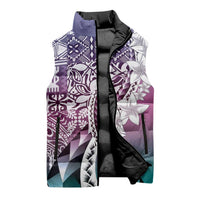 Aloha Vintage Plumeria Hawaiian Tapa Pattern Sleeveless Puffer Jacket Gradient Hawaiian Tapa Pattern - Polynesian Pride