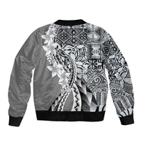 Aloha Vintage Plumeria Hawaiian Tapa Pattern Bomber Jacket Gray Hawaiian Tapa Pattern - Polynesian Pride
