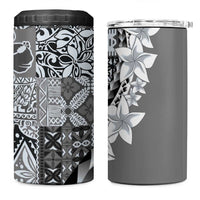 Aloha Vintage Plumeria Hawaiian Tapa Pattern 4 in 1 Can Cooler Tumbler Gray Hawaiian Tapa Pattern - Polynesian Pride