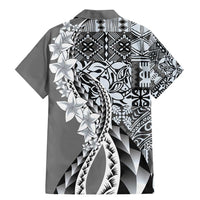 Aloha Vintage Plumeria Hawaiian Tapa Pattern Family Matching Mermaid Dress and Hawaiian Shirt Gray Hawaiian Tapa Pattern - Polynesian Pride