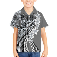 Aloha Vintage Plumeria Hawaiian Tapa Pattern Family Matching Short Sleeve Bodycon Dress and Hawaiian Shirt Gray Hawaiian Tapa Pattern - Polynesian Pride