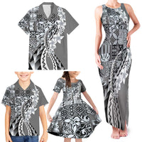 Aloha Vintage Plumeria Hawaiian Tapa Pattern Family Matching Tank Maxi Dress and Hawaiian Shirt Gray Hawaiian Tapa Pattern - Polynesian Pride